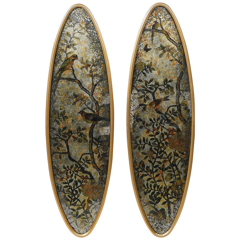 Glass Oval Bird pictures (set of 2)