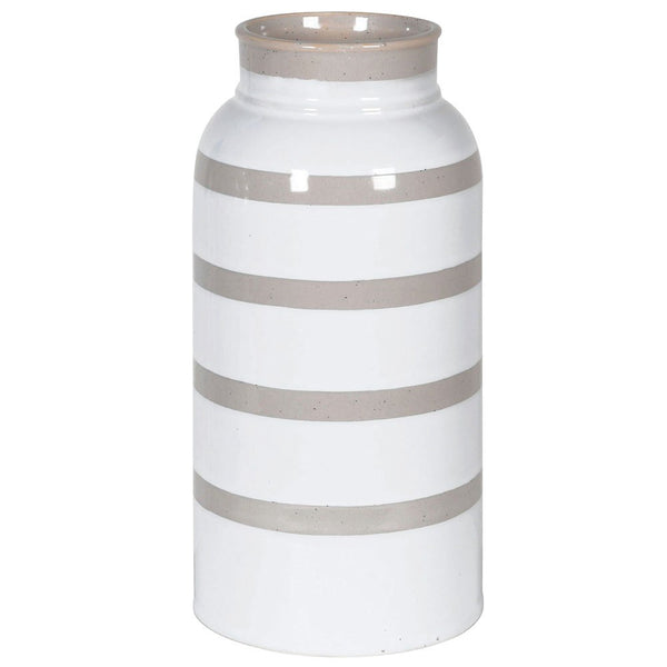 Beige & White Striped Ceramic Vase